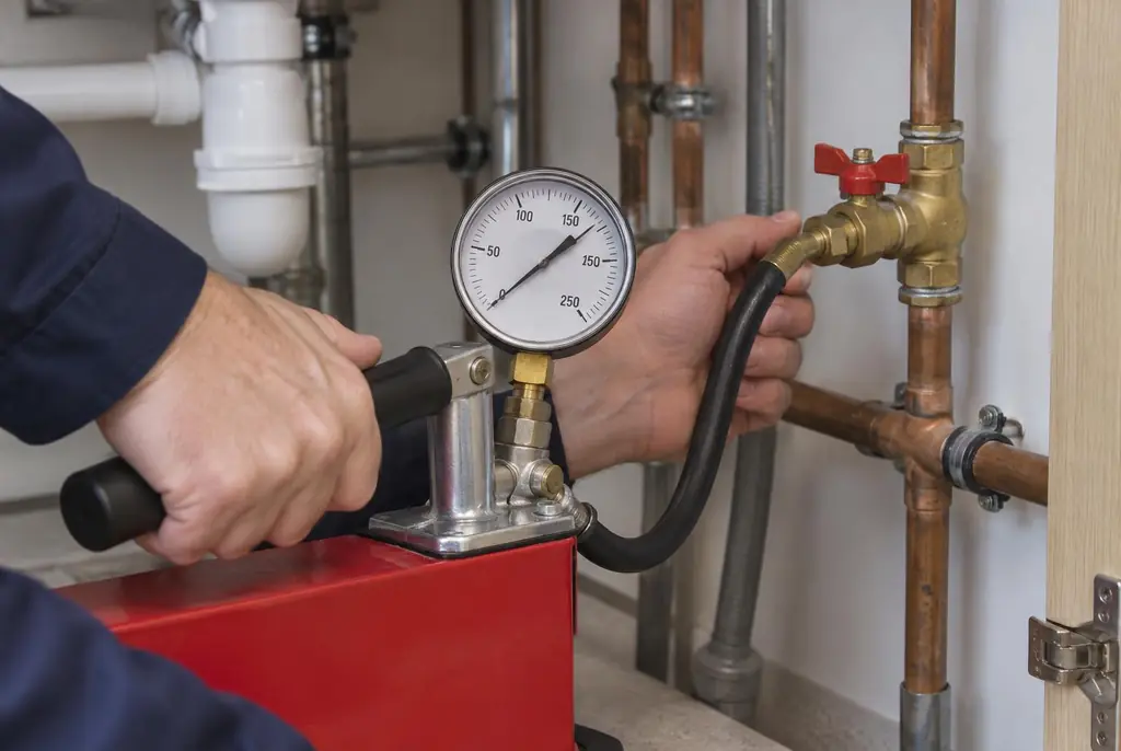Lekdetectie Vianen – druktest op een waterleiding met een manometer