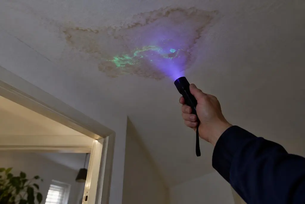 Lekdetectie Vianen – kleurstof controleren op het plafond met uv-licht